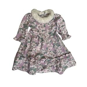 Janie and Jack The Warm & Cozy Floral Faux Fur Collared Ponte Dress Size 4